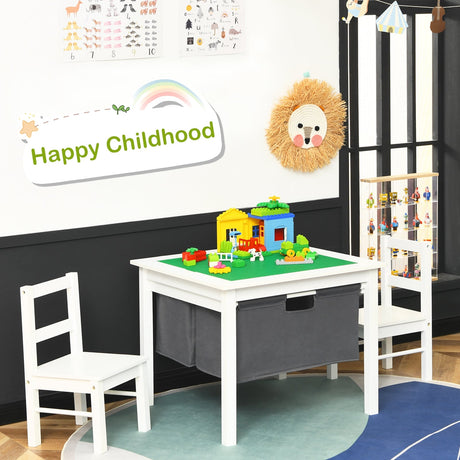 Juego de mesa de actividades 2 en 1 para niños y 2 sillas con mesa de bloques de construcción con almacenamiento