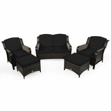 5 Pieces Patio Rattan Sofa Set with Cushion and Ottoman
