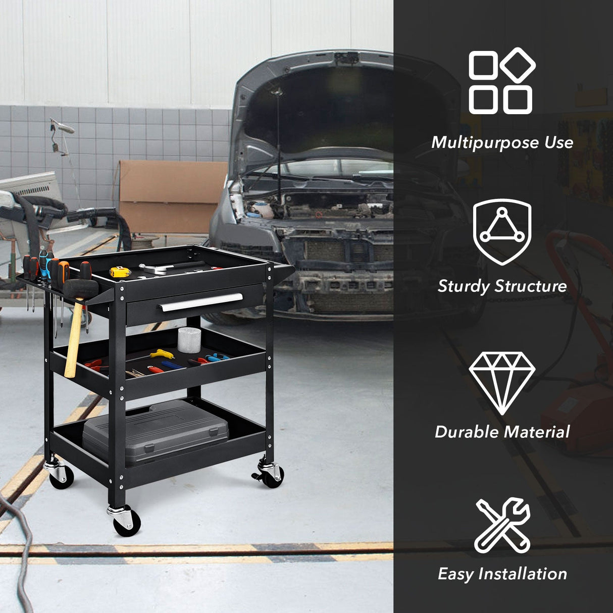 Rolling Tool Cart Mechanic Cabinet Storage ToolBox Organizer with Drawer