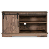 Sliding Barn Door TV Stand with Adjustable Shelf Cabinet-Dark Walnut