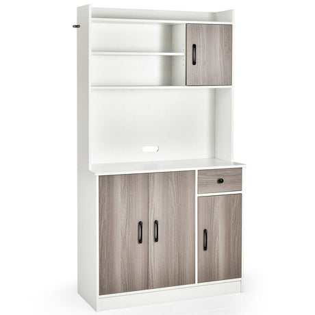 Buffet de cocina independiente de 4 puertas con vitrina y estantes ajustables