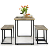 Juego de comedor industrial de 4 piezas con banco y 2 taburetes - Roble