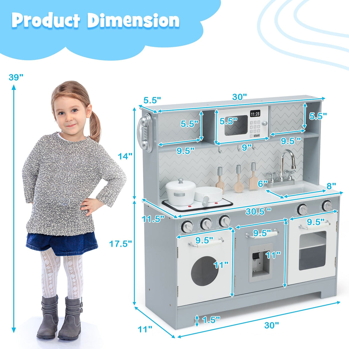 Juego de cocina de juguete de madera para niños con luces y sonidos realistas