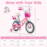 Bicicleta infantil de 16 pulgadas con ruedas de entrenamiento y cesta de almacenamiento