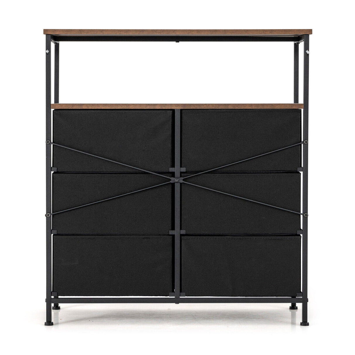 Cómoda de almacenamiento de 2 niveles con tapa de madera y 6 cajones de tela - Marrón rústico