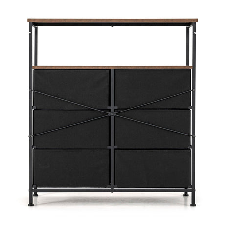 Cómoda de almacenamiento de 2 niveles con tapa de madera y 6 cajones de tela - Marrón rústico