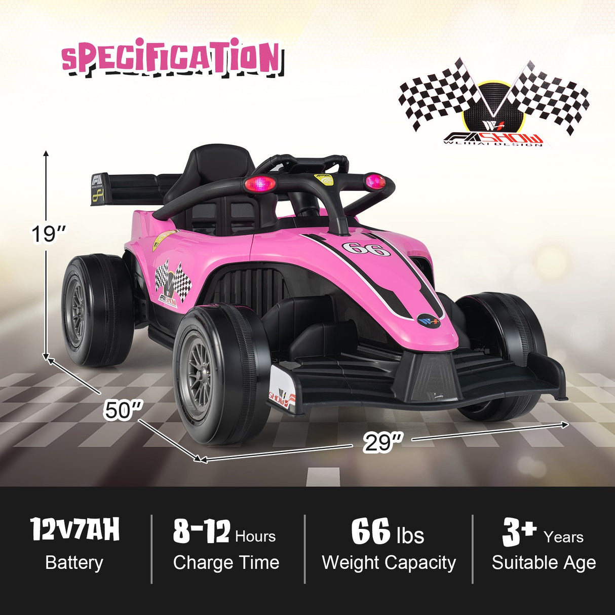Coche de carreras eléctrico de Fórmula para niños de 12 V con control remoto