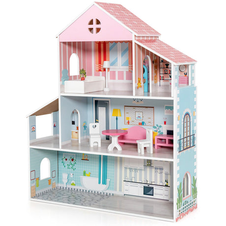 Casa de muñecas de 3 niveles con muebles, regalo para mayores de 3 años