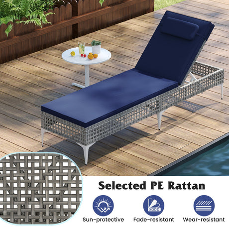 Tumbona doble de patio con respaldo y reposacabezas ajustables en 6 niveles para piscina - Azul marino