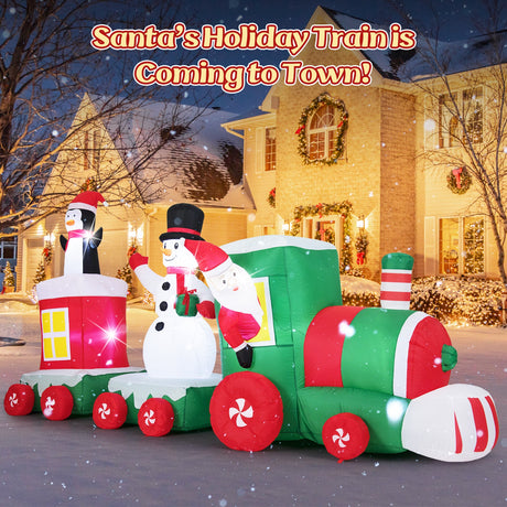 Tren inflable navideño de 11.5 FT Santa Claus conduciendo el tren