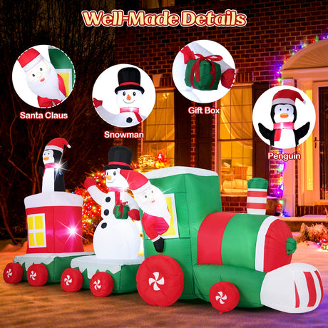 Tren inflable navideño de 11.5 FT Santa Claus conduciendo el tren