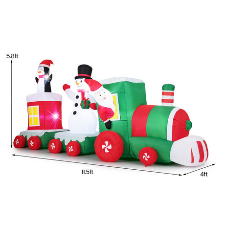 Tren inflable navideño de 11.5 FT Santa Claus conduciendo el tren
