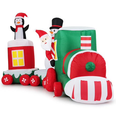 Tren inflable navideño de 11.5 FT Santa Claus conduciendo el tren