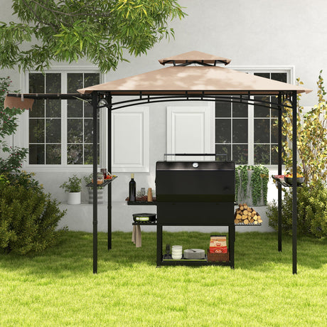Cenador para parrilla de 3.35 x 1.52 m (11 x 5 pies) con toldo lateral y techo de doble nivel