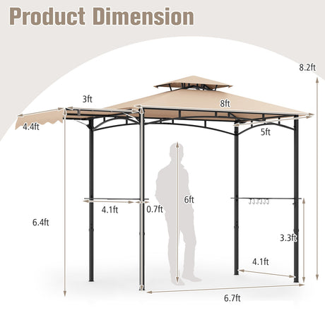 Cenador para parrilla de 3.35 x 1.52 m (11 x 5 pies) con toldo lateral y techo de doble nivel