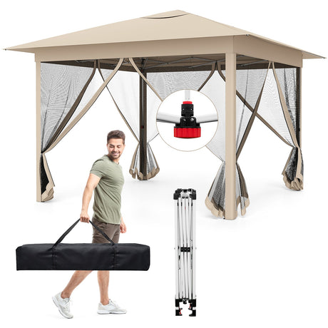 Carpa plegable de 11.5 x 11.5 pies con malla mosquitera, de armado instantáneo por una sola persona