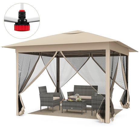 Carpa plegable de 11.5 x 11.5 pies con malla mosquitera, de armado instantáneo por una sola persona