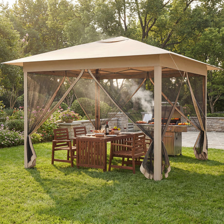 Carpa plegable de 11.5 x 11.5 pies con malla mosquitera, de armado instantáneo por una sola persona