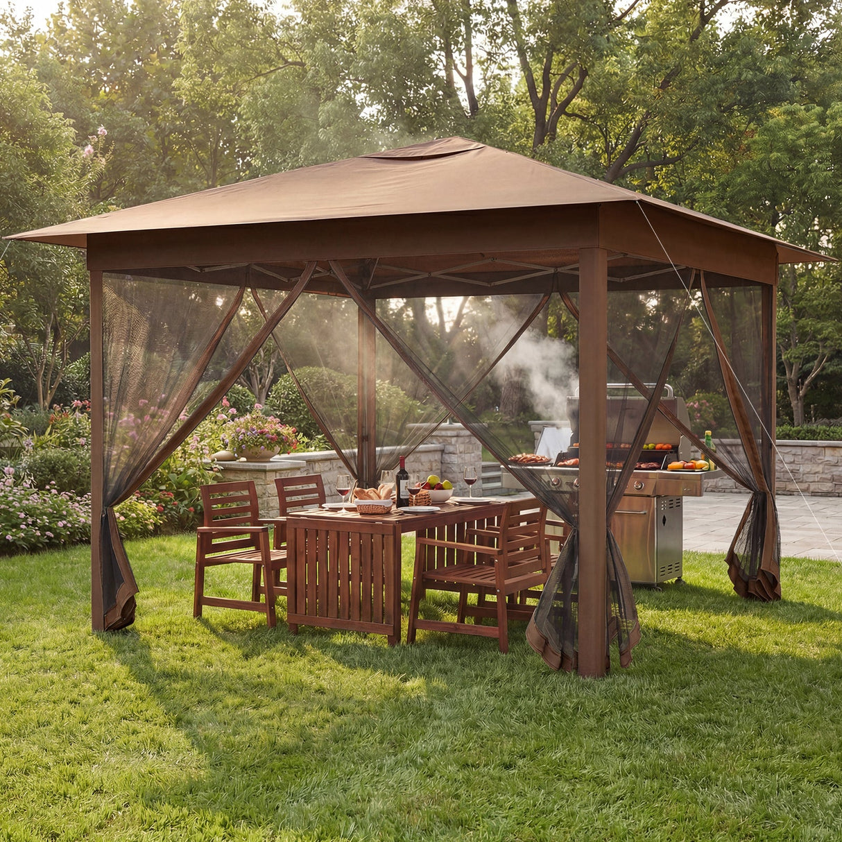 Carpa plegable de 11.5 x 11.5 pies con malla mosquitera, de armado instantáneo por una sola persona