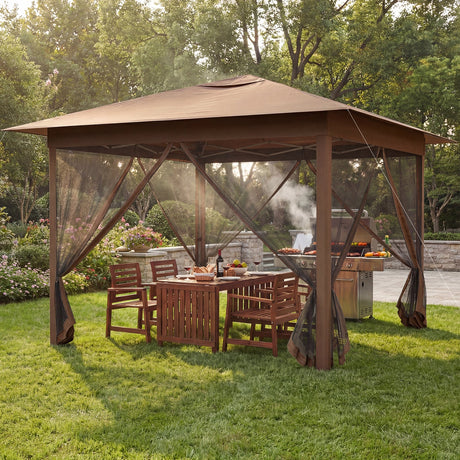 Carpa plegable de 11.5 x 11.5 pies con malla mosquitera, de armado instantáneo por una sola persona
