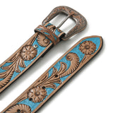 Cinturón de cuero de cowboy occidental - Azul y Marrón