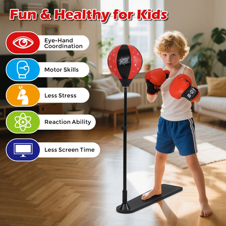 Saco de Boxeo para Niños con Soporte Ajustable y Guantes de Boxeo
