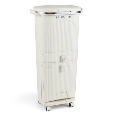 Cubo de basura de cocina de 11 galones y 3 capas con tapa y 2 cubos extraíbles - Beige