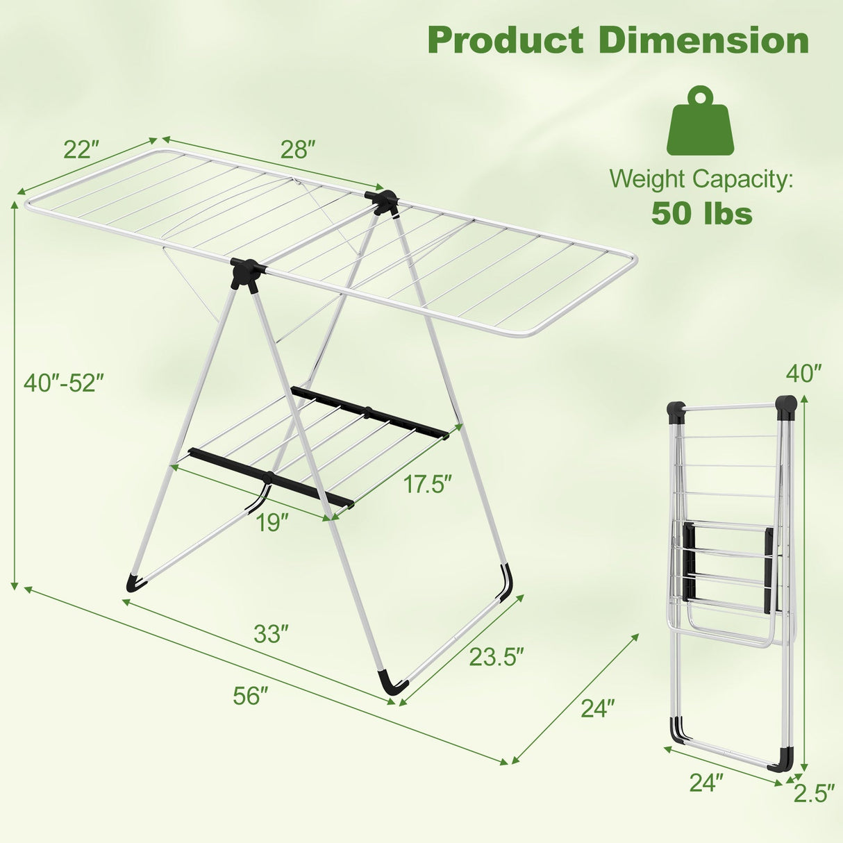 Estante de secado de ropa de 2 niveles, plegable con estructura de aluminio