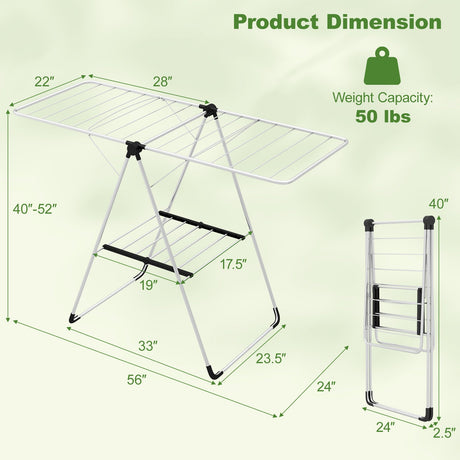 Estante de secado de ropa de 2 niveles, plegable con estructura de aluminio