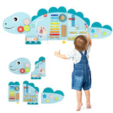 Paneles de pared de actividades de dinosaurios 11 en 1, tablero ocupado para educación y desarrollo temprano de niños pequeños