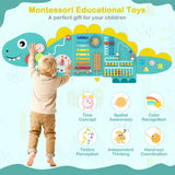 Paneles de pared de actividades de dinosaurios 11 en 1, tablero ocupado para educación y desarrollo temprano de niños pequeños
