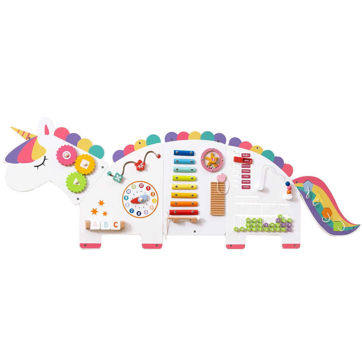 Paneles de pared de actividades de dinosaurios 11 en 1, tablero ocupado para educación y desarrollo temprano de niños pequeños