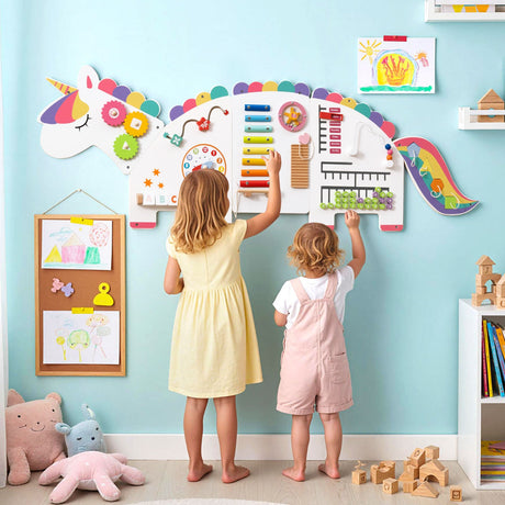 Paneles de pared de actividades de dinosaurios 11 en 1, tablero ocupado para educación y desarrollo temprano de niños pequeños