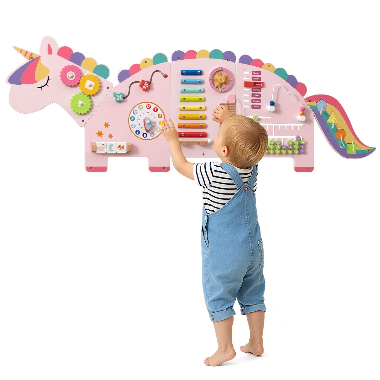 Paneles de pared de actividades de dinosaurios 11 en 1, tablero ocupado para educación y desarrollo temprano de niños pequeños