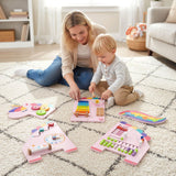 Paneles de pared de actividades de dinosaurios 11 en 1, tablero ocupado para educación y desarrollo temprano de niños pequeños