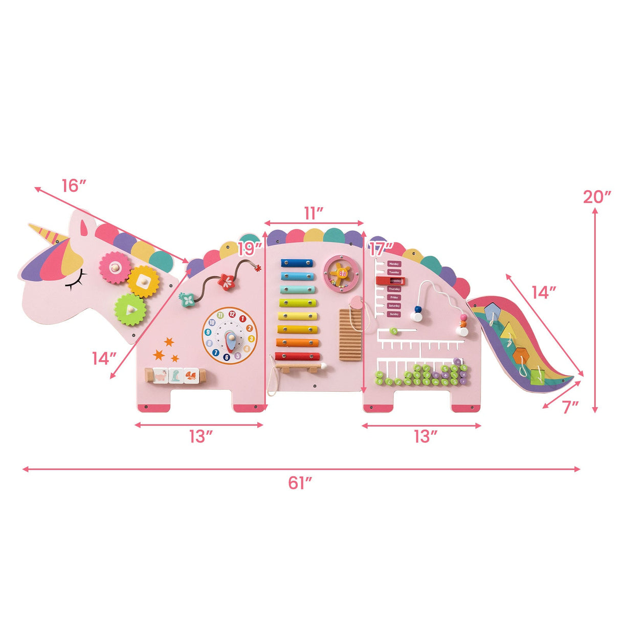 Paneles de pared de actividades de dinosaurios 11 en 1, tablero ocupado para educación y desarrollo temprano de niños pequeños