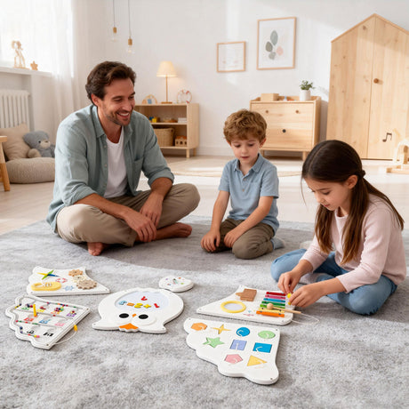 Centro de actividades de aprendizaje 11 en 1 para niños pequeños, paneles de pared con actividades de búho para niños de 3+ años