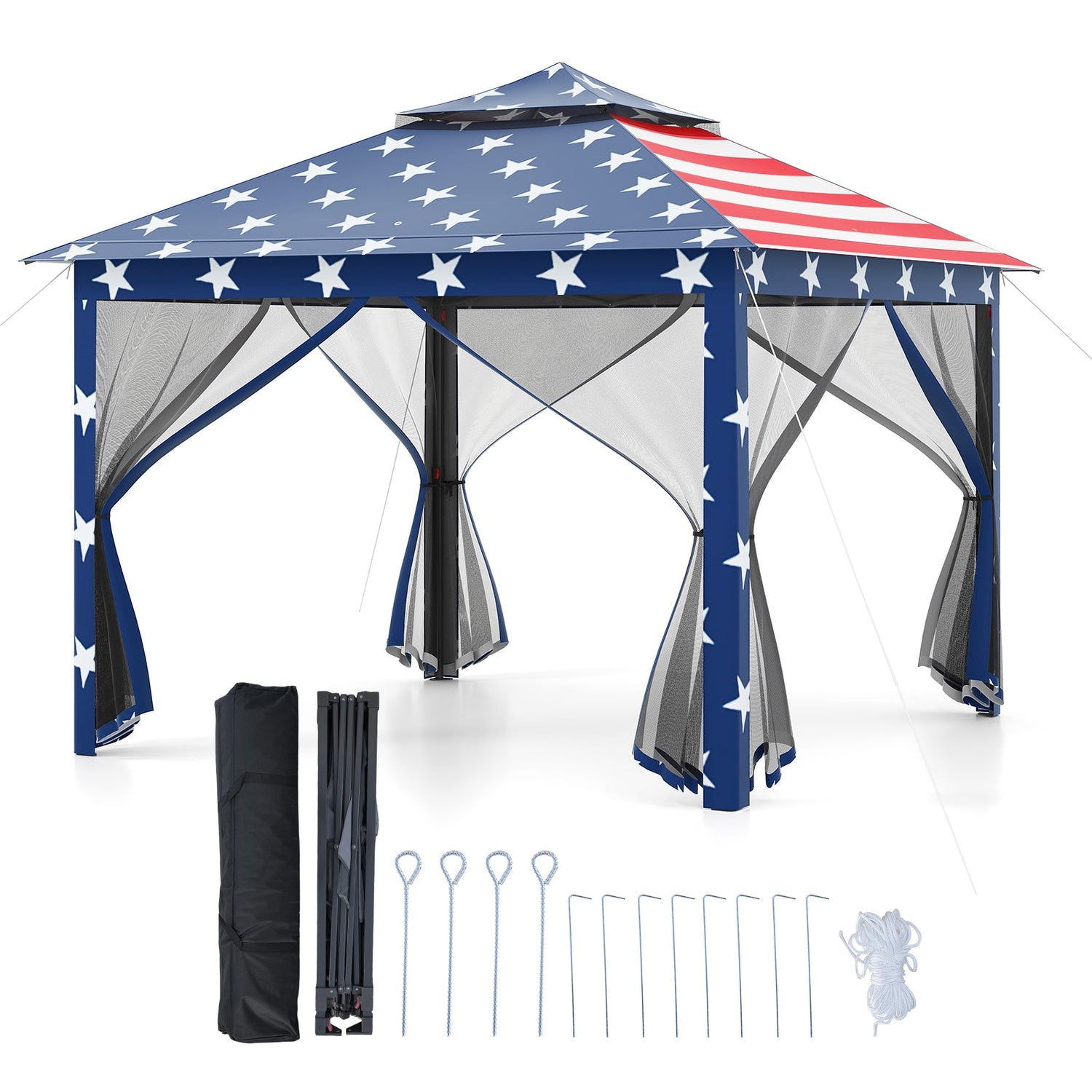 11 x 11 Feet 2-Tier Pop-Up Gazebo Tent Portable Canopy Shelter Carry Bag Mesh