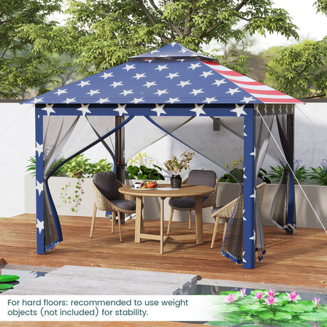 Carpa Cenador Plegable de 11 x 11 Pies con 2 Niveles, Toldo Portátil, Bolsa de Transporte, Malla