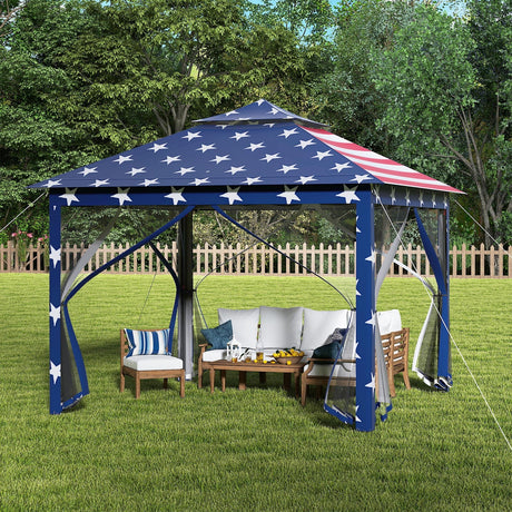 Carpa Cenador Plegable de 11 x 11 Pies con 2 Niveles, Toldo Portátil, Bolsa de Transporte, Malla