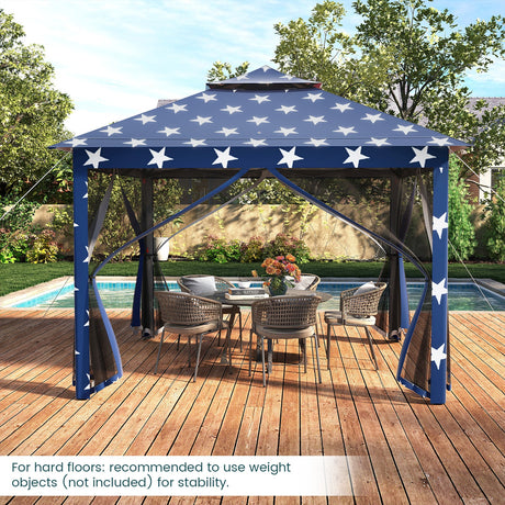 Carpa Cenador Plegable de 11 x 11 Pies con 2 Niveles, Toldo Portátil, Bolsa de Transporte, Malla