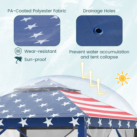Carpa Cenador Plegable de 11 x 11 Pies con 2 Niveles, Toldo Portátil, Bolsa de Transporte, Malla