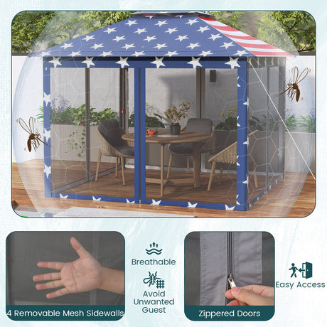 Carpa Cenador Plegable de 11 x 11 Pies con 2 Niveles, Toldo Portátil, Bolsa de Transporte, Malla
