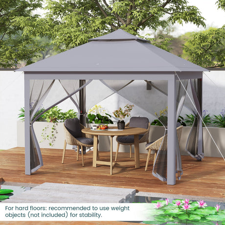 Carpa Cenador Plegable de 11 x 11 Pies con 2 Niveles, Toldo Portátil, Bolsa de Transporte, Malla