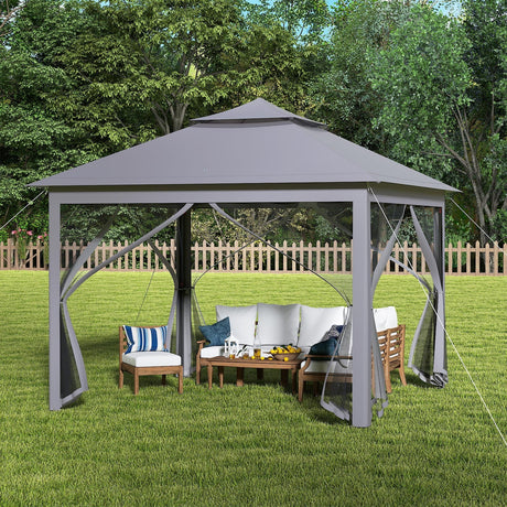 Carpa Cenador Plegable de 11 x 11 Pies con 2 Niveles, Toldo Portátil, Bolsa de Transporte, Malla