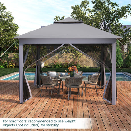 Carpa Cenador Plegable de 11 x 11 Pies con 2 Niveles, Toldo Portátil, Bolsa de Transporte, Malla
