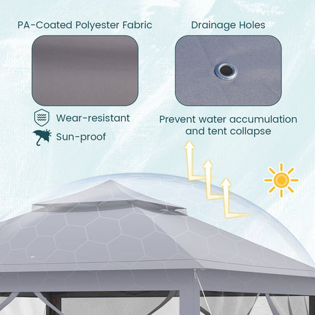 Carpa Cenador Plegable de 11 x 11 Pies con 2 Niveles, Toldo Portátil, Bolsa de Transporte, Malla
