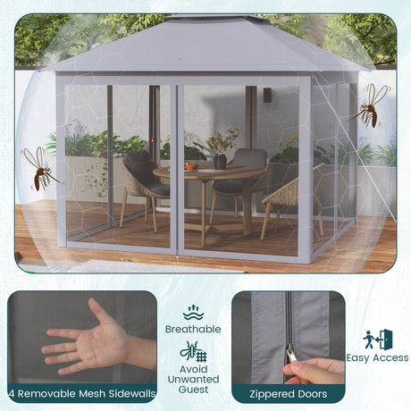 Carpa Cenador Plegable de 11 x 11 Pies con 2 Niveles, Toldo Portátil, Bolsa de Transporte, Malla