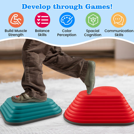 11 Piezas Bloques de Equilibrio Apilables para Niños - Escalones de Piedra - Interiores y Exteriores - Multicolor