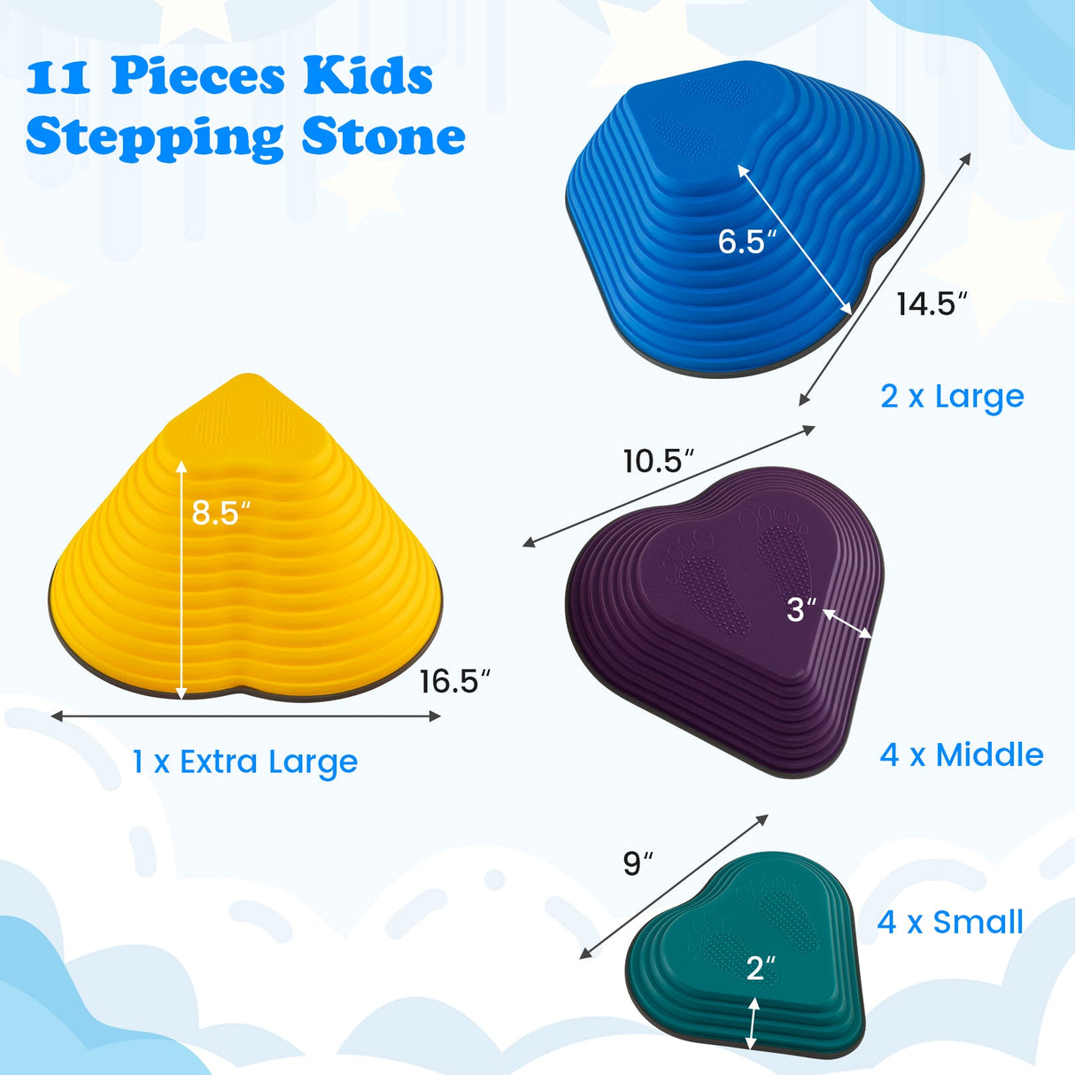 11 Piezas Bloques de Equilibrio Apilables para Niños - Escalones de Piedra - Interiores y Exteriores - Multicolor